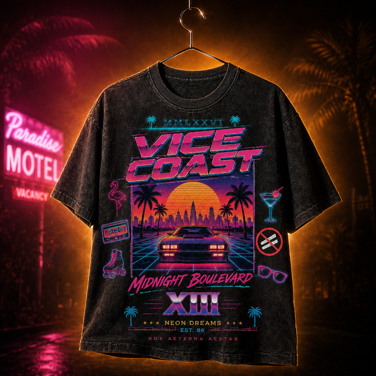 Neon Coast XIII — Midnight Boulevard Movie Poster Washed T-Shirt