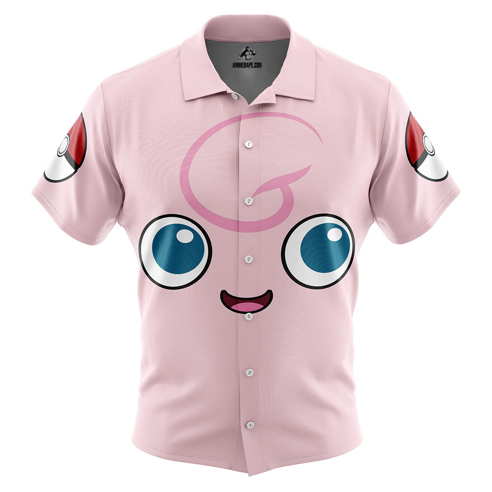 Pokemon Jigglypuff Face Button Up Hawaiian Shirt