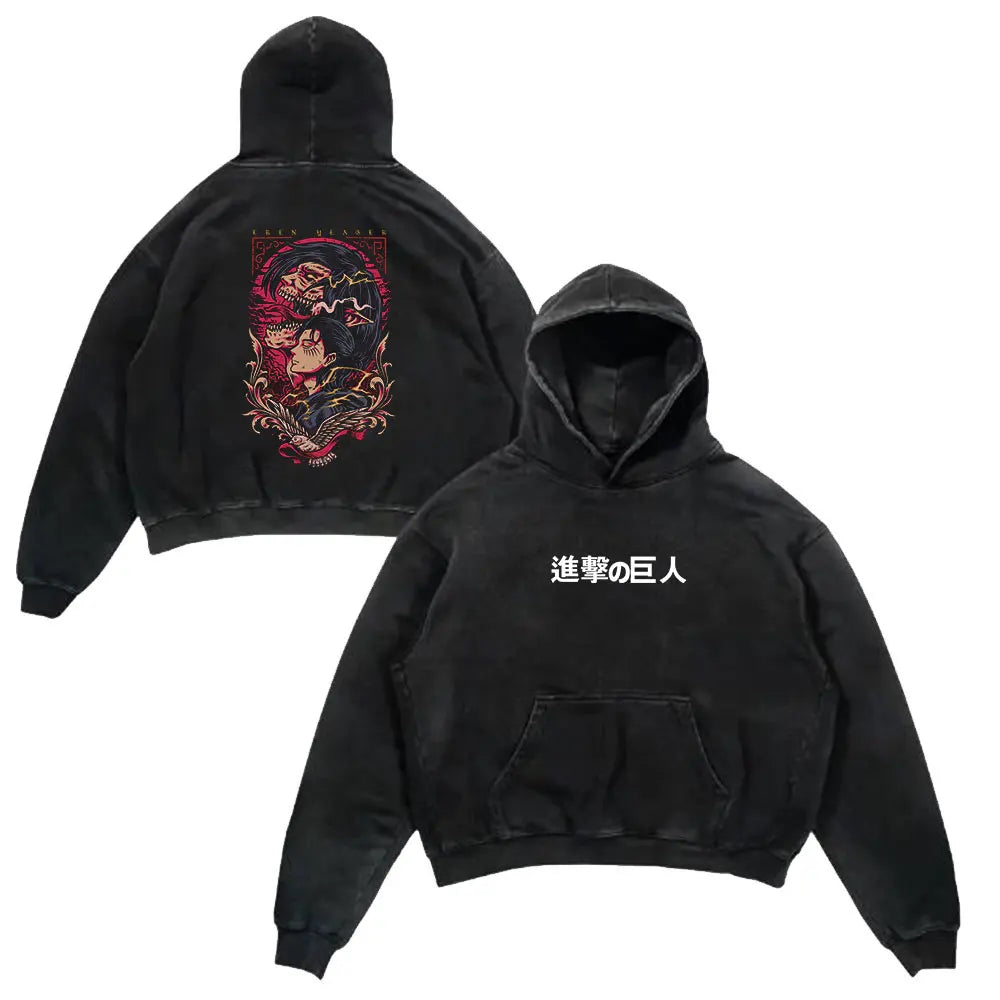 Attack on Titan Eren Titan Oversized Vintage Anime Hoodie