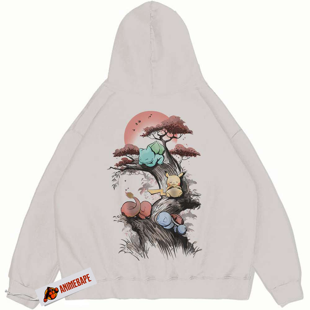 Pokemon Vintage Hoodie - Bulbasaur, Squirtle, Charmander, Pikachu