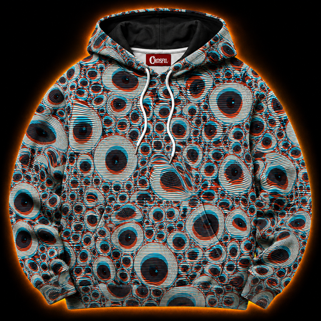 Crosfil Double Vision Hoodie — 3D Anaglyph Eyeball Optical Print