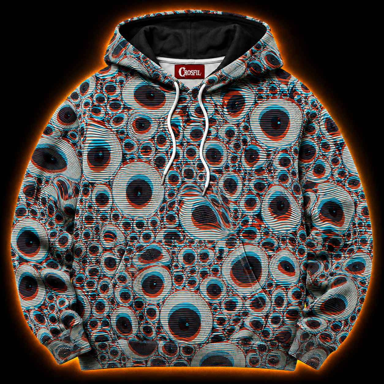 Crosfil Double Vision Hoodie — 3D Anaglyph Eyeball Optical Print