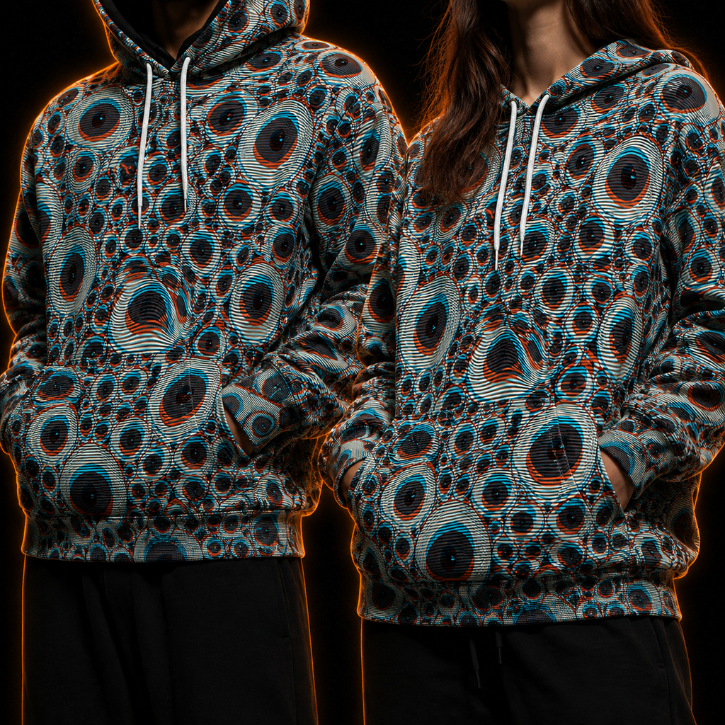 Crosfil Double Vision Hoodie — 3D Anaglyph Eyeball Optical Print