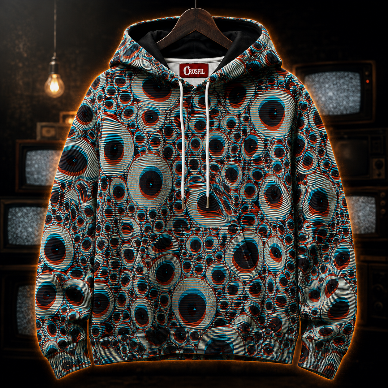 Crosfil Double Vision Hoodie — 3D Anaglyph Eyeball Optical Print