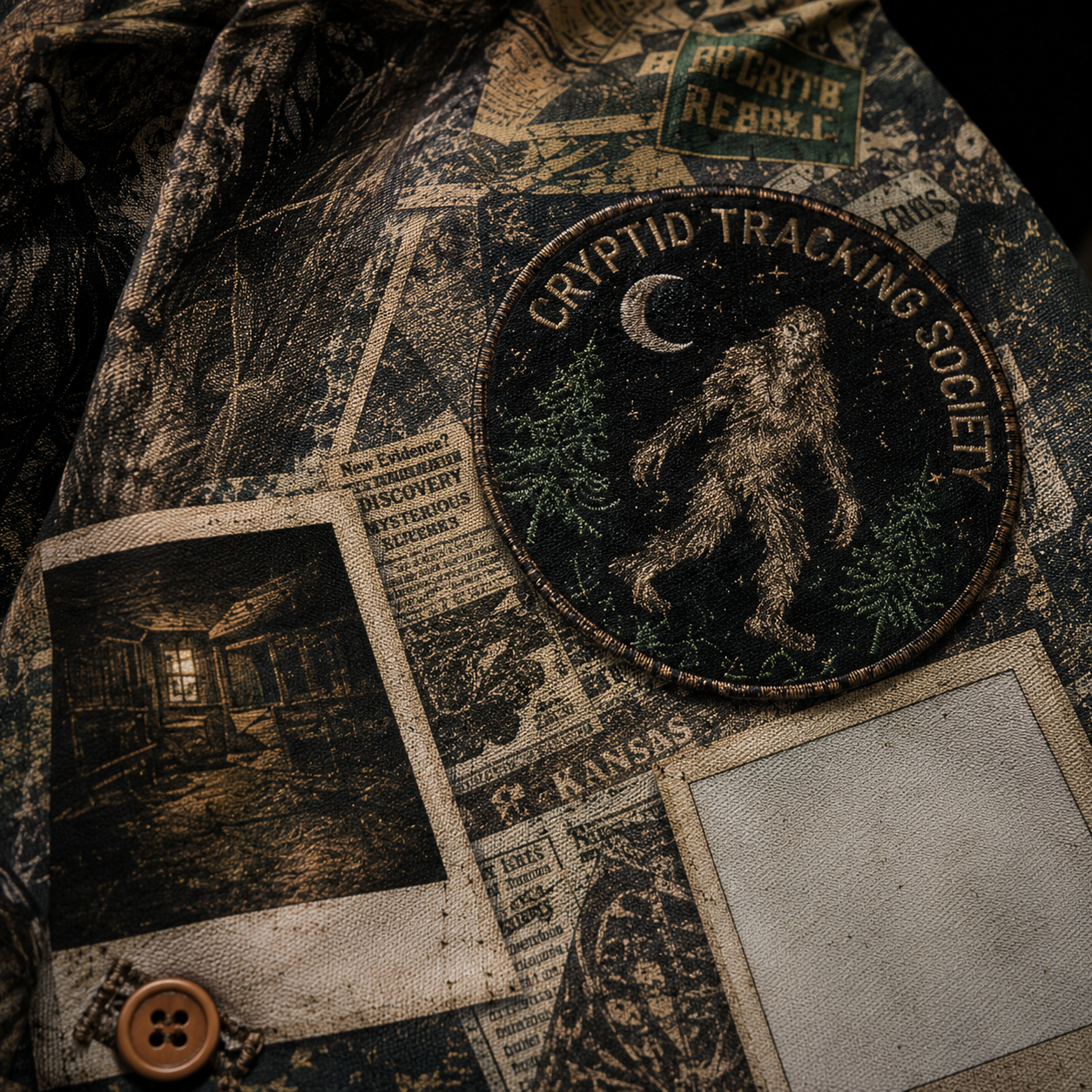Crosfil The Evidence Wall Hawaiian Shirt — Cryptid Patch & Polaroid Print