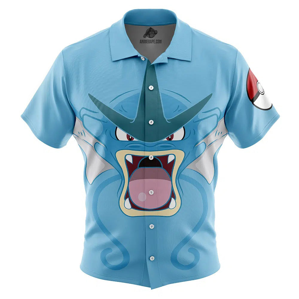 Gyarados Face Pokemon Button Up Hawaiian Shirt