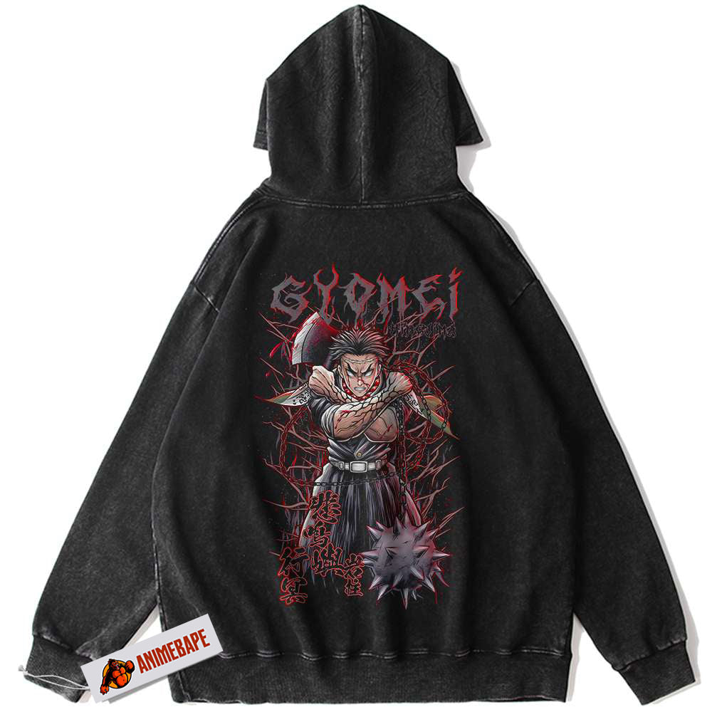 Demon Slayer Gyomei Himejima Vintage Hoodie, Anime Hooded Sweatshirt