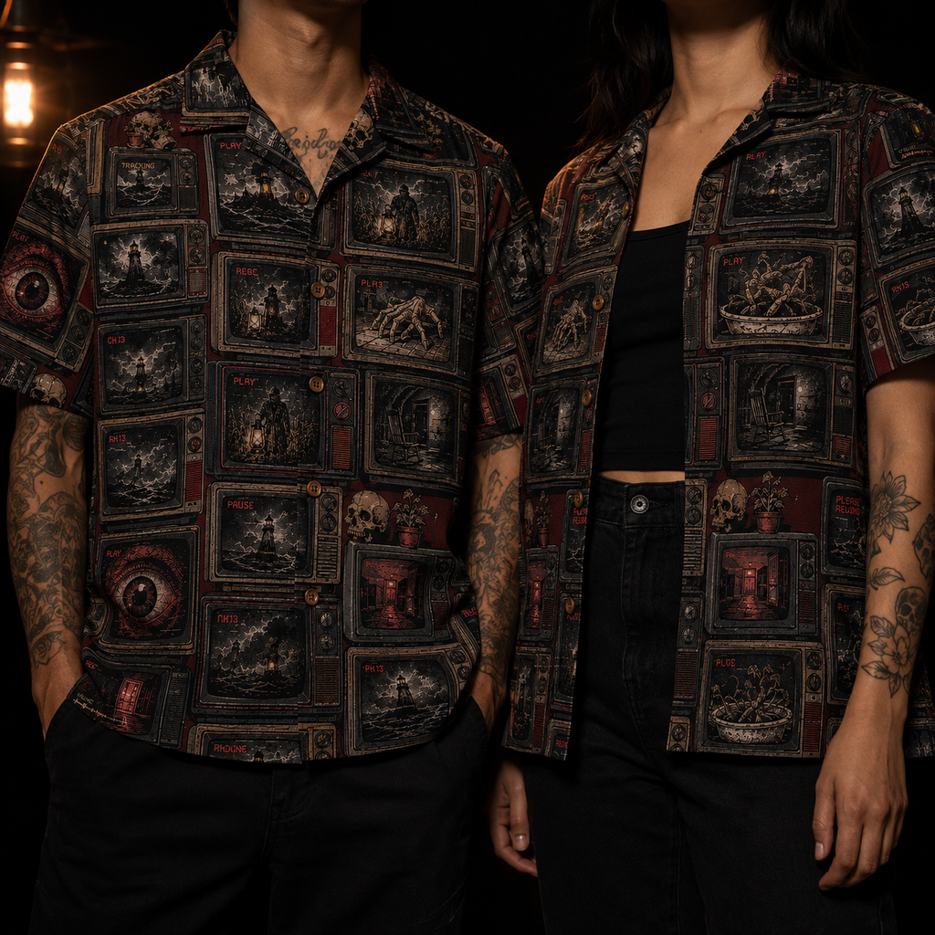 Crosfil The Late Movie Hawaiian Shirt — Retro CRT Horror TV Print