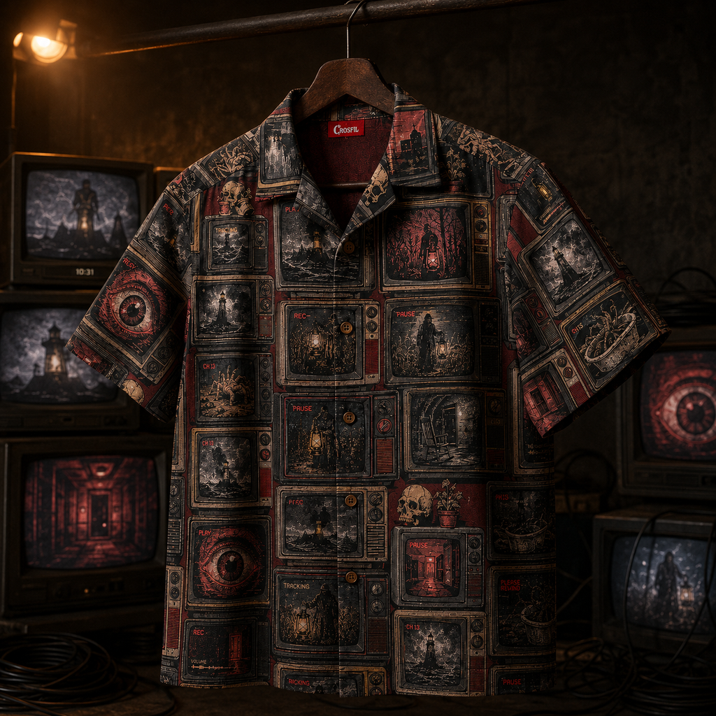 Crosfil The Late Movie Hawaiian Shirt — Retro CRT Horror TV Print