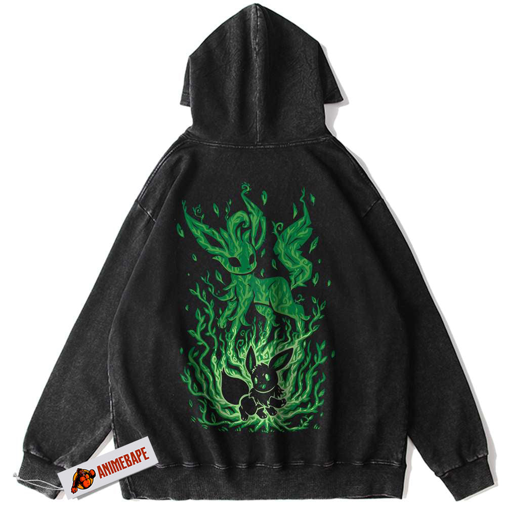 Eevee Leafeon Vintage Hoodie for Pokemon and Anime Fans