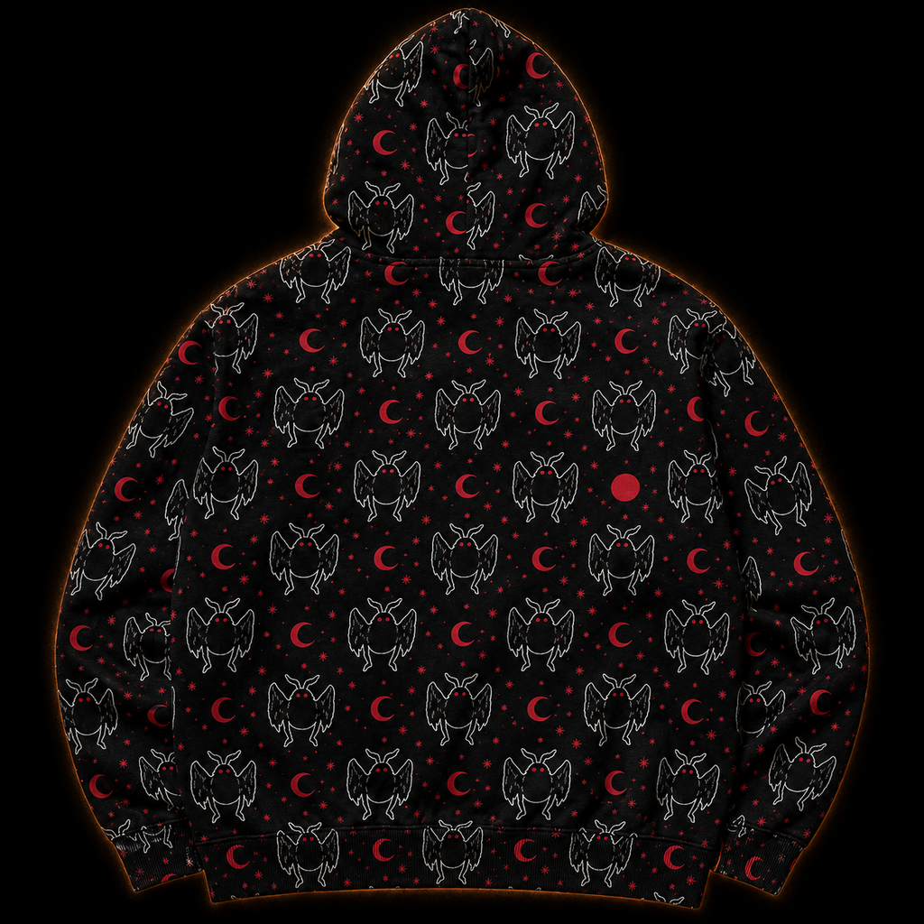Crosfil Little Omens Hoodie — Mothman & Red Moon All-Over Print