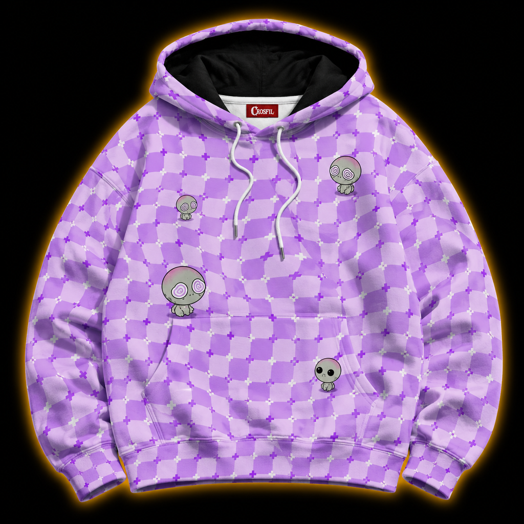 Crosfil Motion Sickness Hoodie — Pastel Alien Optical Illusion Print