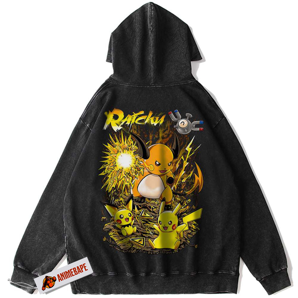 Pikachu Raichu Vintage Hoodie, Pokemon Anime Hoodie for Fans