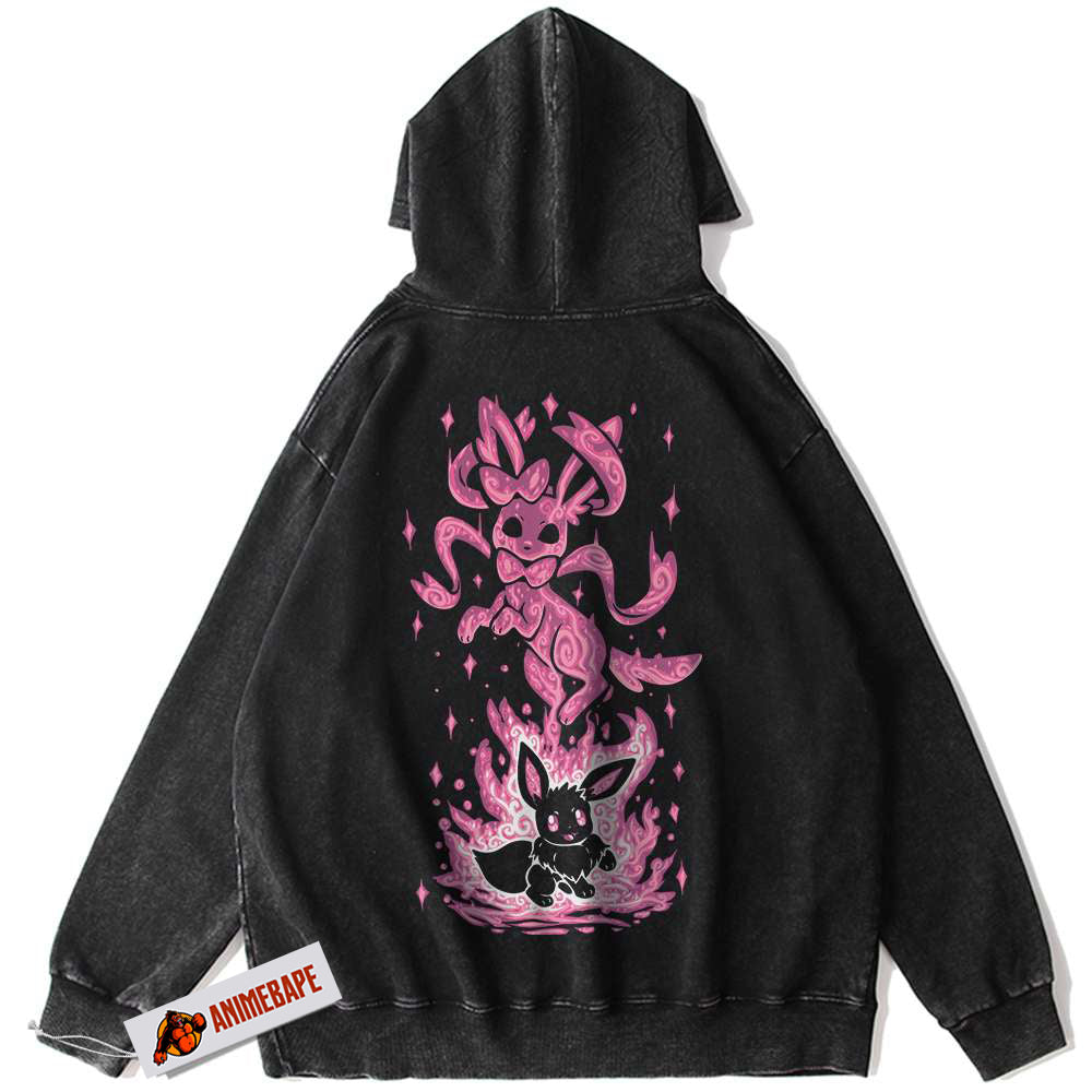 Eevee Sylveon Vintage Hoodie, Anime PKM Pokemon Hoodie for Fans