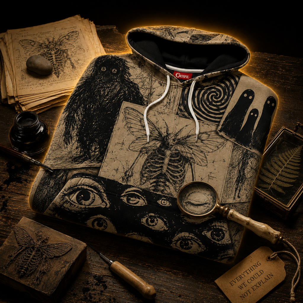 Crosfil The Archive Hoodie — Cryptid Ink Studies Dark Academia Print